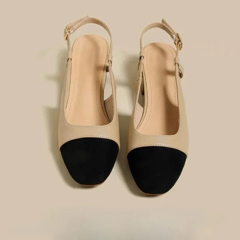 Xajzpa New 2025 Summer Women's Sandals Elegant Medium Heel Toe Mules Comfortable Office Women's Shoes Buckle Heels Dress Shoes