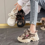 Xajzpa Women's Leather Dad Shoes Spring Autumn Lightweight Cotton Breathable Comfortable Casual Sports Sneakers