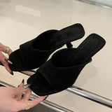 Xajzpa Summer Fashion Square Toe Women Slippers Fashion Thin Low Heels Slide Shoes Elegant Party Dress Zapatos De Mujer