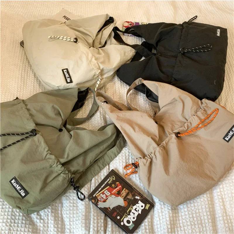 Xajzpa Casual Style Student Sports Shoulder Bag Nylon Women Drawstring Commuter Work Clothes Bag Neutral Lightweight Men Crossbody Bag