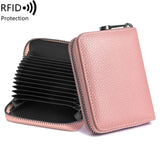 Xajzpa RFID Genuine Leather 14 Slot Credit Card Wallet with Zipper Suitable for Women or Men's Accordion Wallet