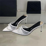 Xajzpa Summer Street Style Design Breathable Women Slippers Sexy Pointed Toe Thin High Heels Banquet Prom Mesh Shoes