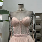 Xajzpa Fashion Lace Mesh Dress Women's Strapless Fake Two Pieces Waist Retraction Dresses 2025 Summer New Tide