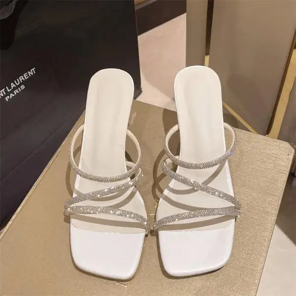 Xajzpa Slippers Casual Rubber Flip Flops Summer Women's Shoes Heeled Mules Glitter Slides Pantofle Square heel Luxury Hawaiian High Jel