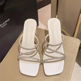 Xajzpa Slippers Casual Rubber Flip Flops Summer Women's Shoes Heeled Mules Glitter Slides Pantofle Square heel Luxury Hawaiian High Jel