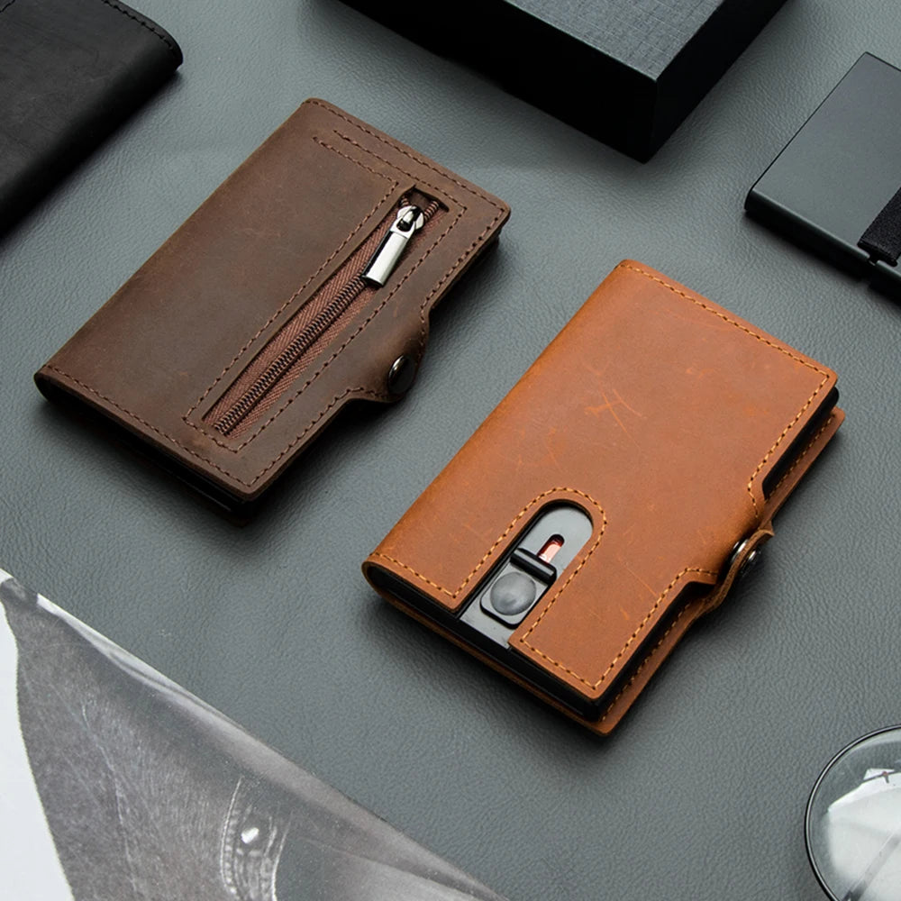 Xajzpa Men Wallets 100% Genuine Cow Leather Popup Short Card Holder Purse High Quality Brand Male Wallet Tarjeteros Para Hombre