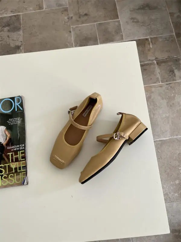 Xajzpa Low Heels Square Toe Womens Derby Shoes All-Match Soft Female Footwear Leather Comfortable Dress Mary Janes Low Heels Shoes Woma