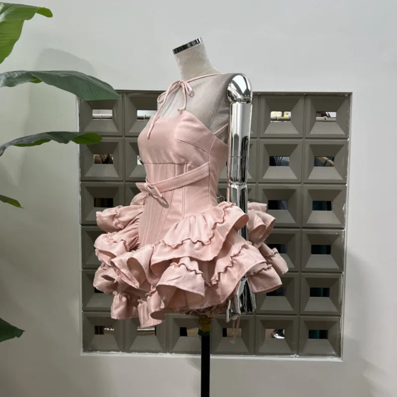 Xajzpa Fashion Solid Color Folds Dress Women's Strapless Fishbone Waist Retraction Dresses 2025 Summer New Tide