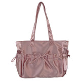 Xajzpa New Product Satin Folded Bow Tote Bag Sweet Advanced Girl Shoulder Bag Fashionable Large Capacity Commuting Underarm Bag