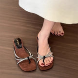 Xajzpa New Style Fashion Women's Leopard Narrow Band Women Sandals Fashion Wedges Heel Shoes Ladies Casual Dress Sandals Zapatos Mujer