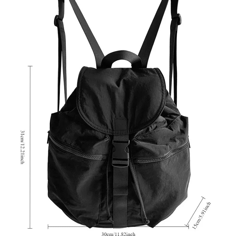 Xajzpa Korean Style Lady Popular Solid Colour Nylon Women Fashion Backpack Flap Drawstring Backpack Gentle Versatile Students Schoolbag