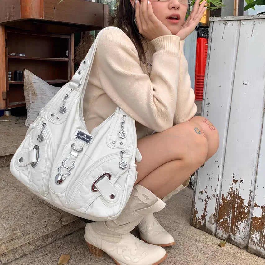Xajzpa Vintage Brown Y2k Handbag Women Retro Subculture Leather Large Capacity Shoulder Bags Ladies Harajuku Aesthetic Tote Bag