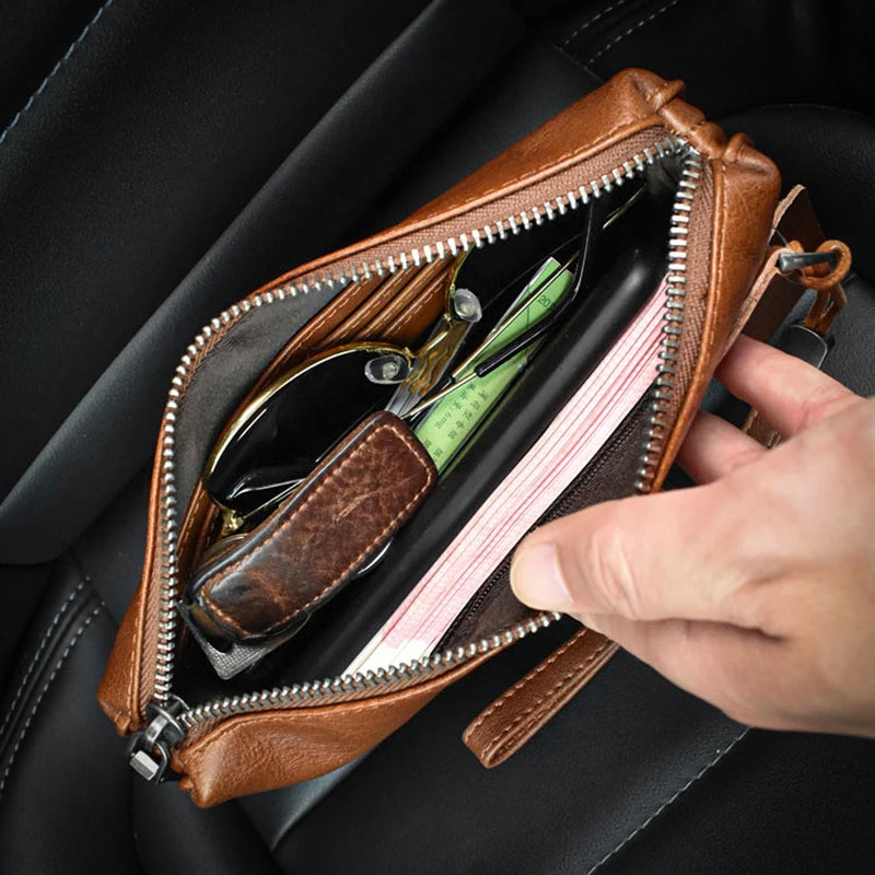 Xajzpa Men's Genuine Leather Clutch High Quality Long Wallet Women's Luxury Mobile Phone Bag Credit Card Holder Purse Wrist Bags