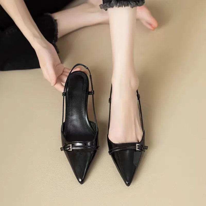 Xajzpa New Pointed Toe Sexy Mid Heels Party Shoes Women Sandals Designer Brand Pumps Slingback Casual Shoes Dress Shoes