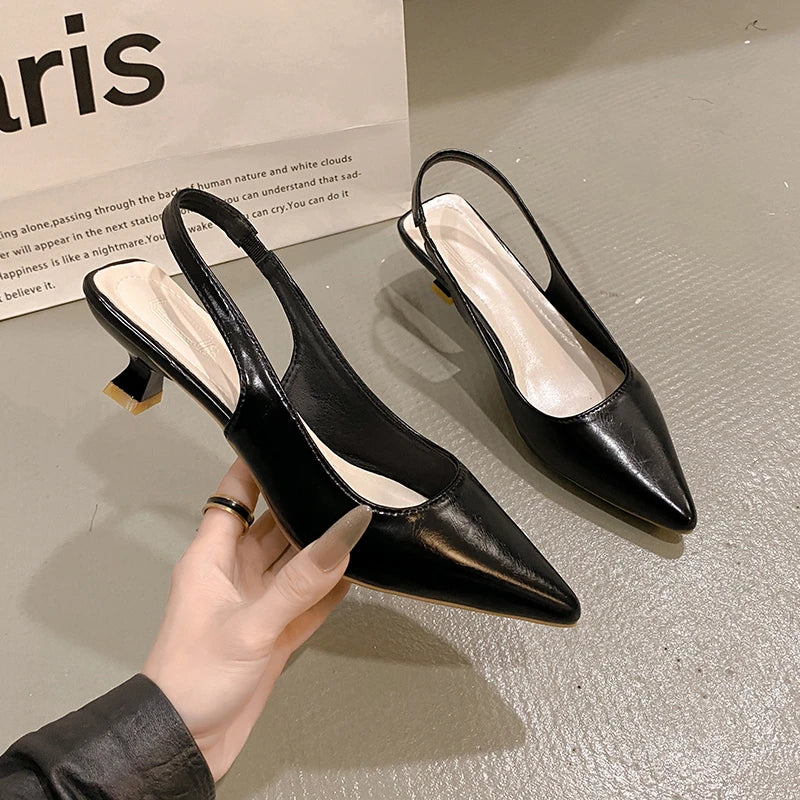 Xajzpa Fashion Female Shoes  New Women's Pumps Solid Color Simple Mid Heel Shoes Sexy Pointed Toe Slingback Elegant Dress Shoes