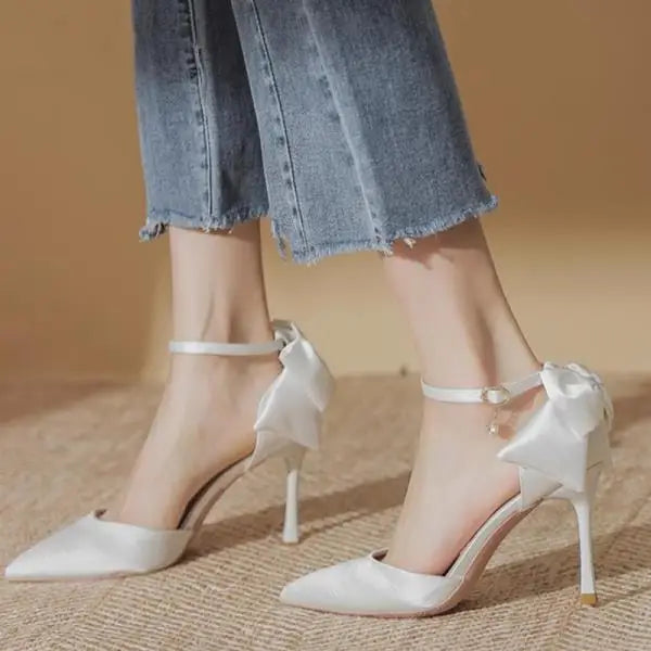 Xajzpa High Heels Pointed Toe Women's High-Heeled Shoes Sandals Ladies 2025 Sexy Pump Sweet Spikes Beige Spring African Latest Crossdre