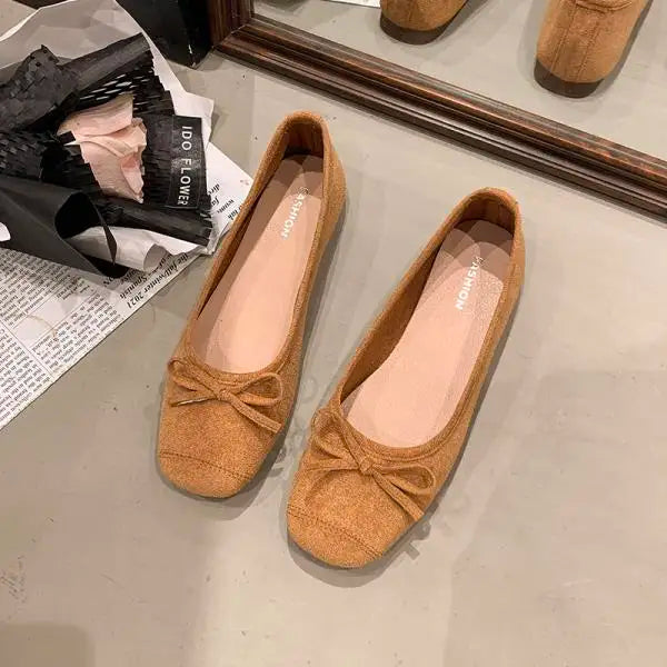 Xajzpa Shoes Fashion Women's Shallow Mouth Square Toe Soft Bow-Knot Female Footwear All-Match Moccasins Modis New Summer