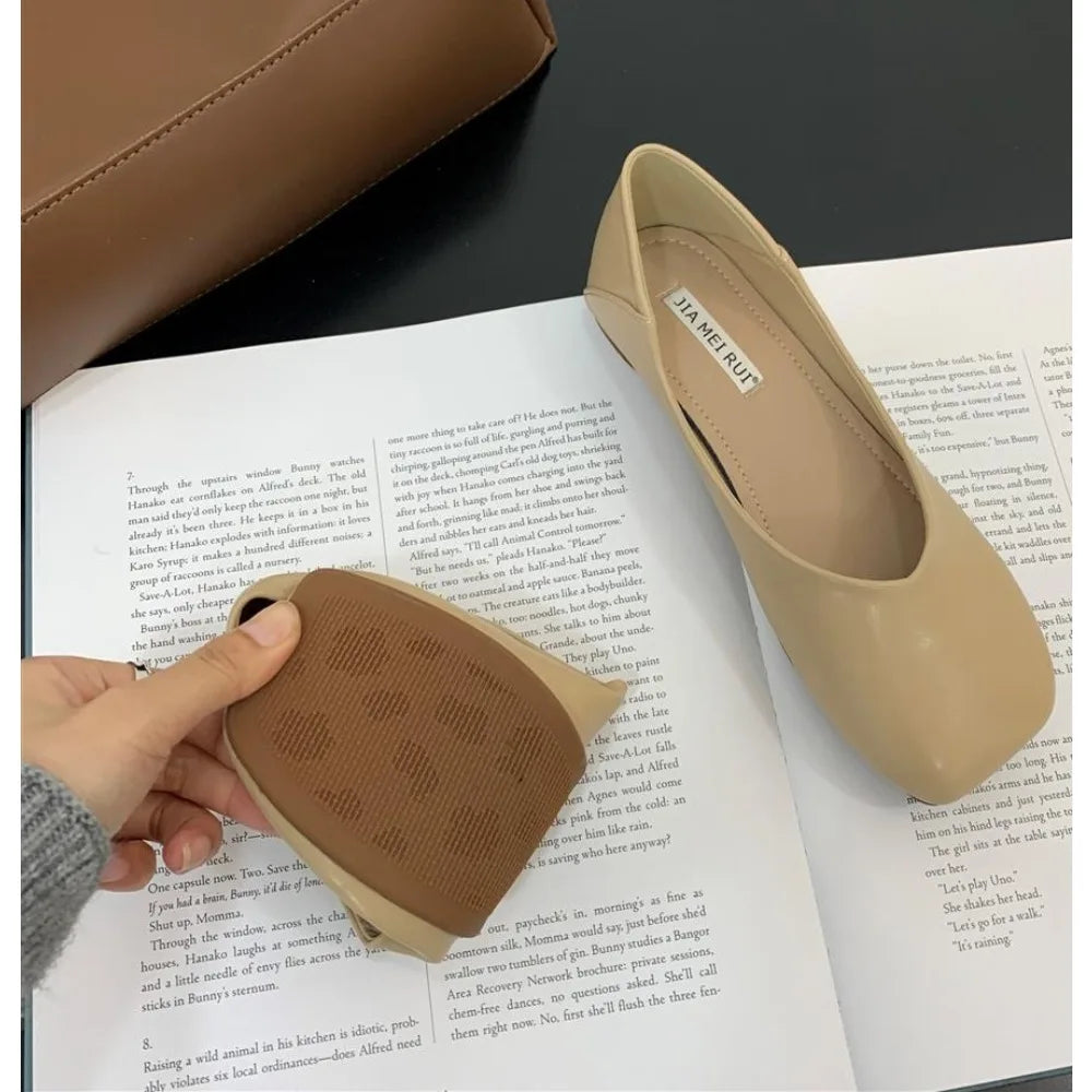 Xajzpa Women Cute Light Weight Spring Slip on Leather Flat Shoes Lady Casual Brown Office Casual Single Shoes Loafers Zapatos De Mujer