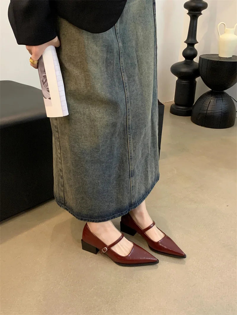 Xajzpa Retro Style Thick Heel Spring and Autumn Women Mary Jane Shoes Fashion Shallow Pointed Toe Ladies Comfort Office Pumps Footwear