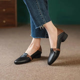 Xajzpa Pumps Women Autumn New Comfortable Versatile Chunky Heel Soft Leather Soft Sole Non-Tiring Slip-On Pointed Toe Low Heel Shoes