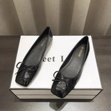 Xajzpa Bowtie Flat Shoes Women Ballerinas Square Toe Slip on Ballet Flats Lazy Loafers Moccasins Ladies Casual Comfort Shoes