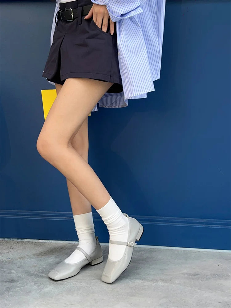 Xajzpa Low Heels Square Toe Womens Derby Shoes All-Match Soft Female Footwear Leather Comfortable Dress Mary Janes Low Heels Shoes Woma