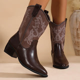 Xajzpa New Style Fashion Women's Western Cowboy Boots Slip On Thick Heel Knight Long Booties Retro Style Autumn Winter Female Shoes