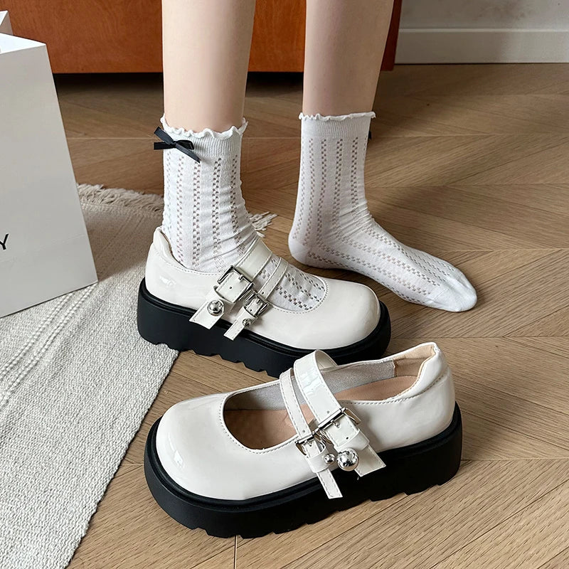 Xajzpa Womens Loafers Shoes Black Flats Oxfords Clogs Platform Female Footwear Autumn All-Match Slip-on New Leather Creepers Summer Dre