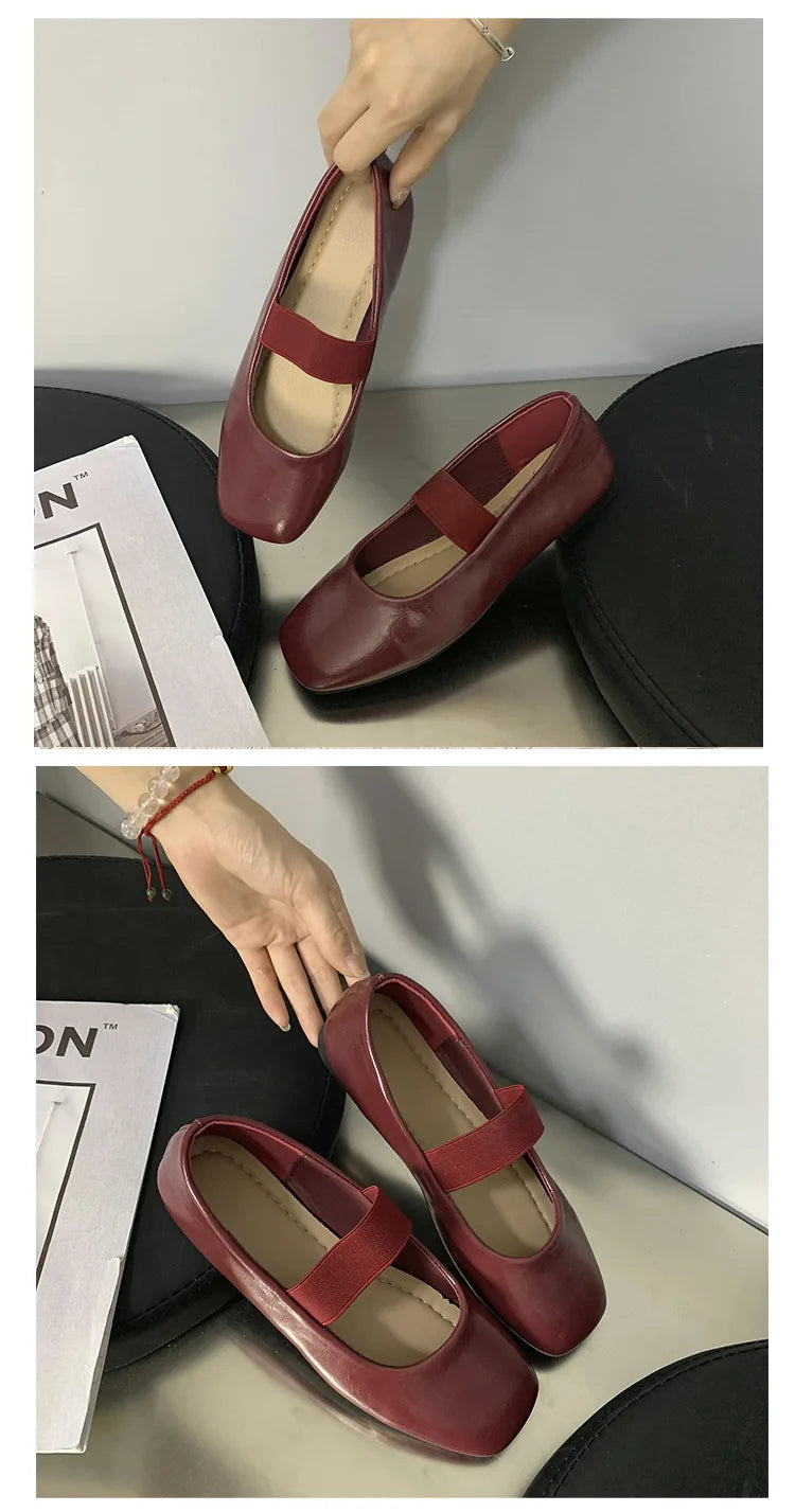Xajzpa Square Toe Women Flats Shoes Mary Jane Shoes Fashion Shallow Elastic Band Spring Autumn Ladies Comfort Soft Sole Shoes