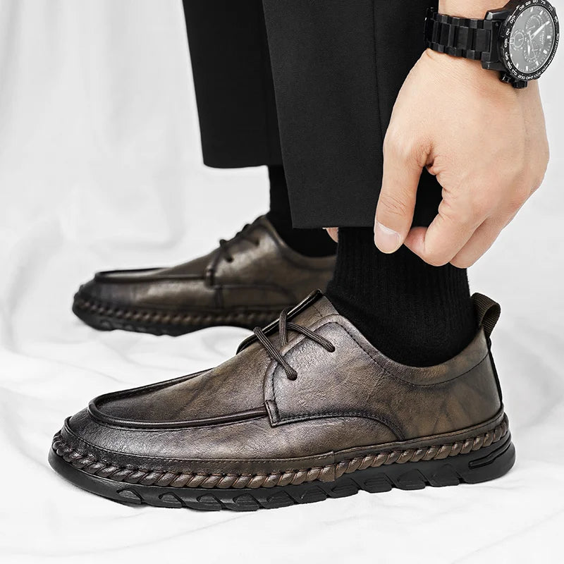 Xajzpa 2025 Brown Suede Derby Shoes Men's Thick Sole Lace-Up Casual Blue Suede Leather Dress Shoes Office High Quality Leather Shoes