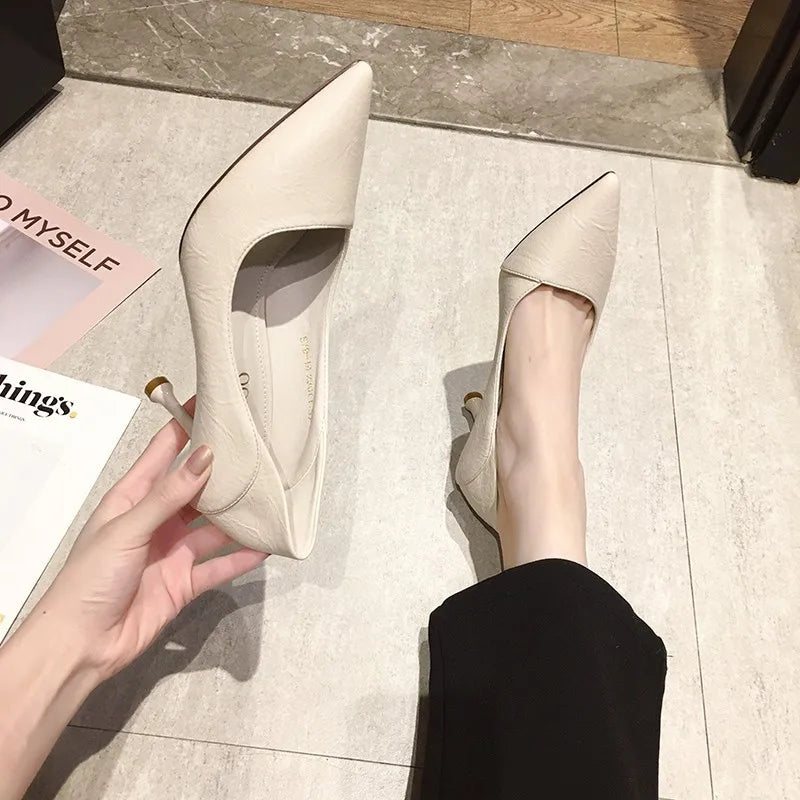 Xajzpa Gold  Heels Women's Shoes with Spikes 2025 Sandals Ladies Slip On Work Dress Professional Shallow Mouth Brief Pumps Lace-Up Poin