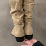 Xajzpa  Women Knee High Boots Autumn Winter Female Shoes Fashion Female Slip-on Folds Low Heel Pointed Toe Long Boots Botas De Mujer