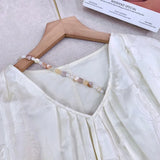 Xajzpa Fashion Lace Mesh Dress Women's V Neck Short Sleeve High Waisted Patchwork Dresses 2025 Summer New Tide