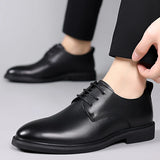 Xajzpa Size up formal leather shoes for men with lace Oxford wedding banquet office casual fashion breathable business shoes
