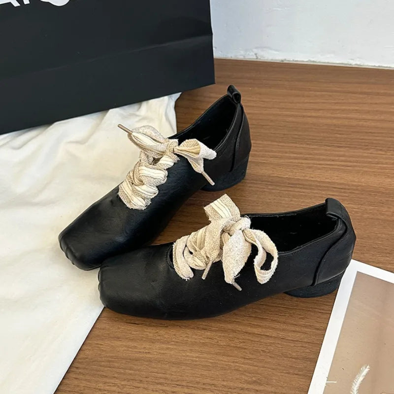 Xajzpa New Style Luxury Women's Fashion Thick Heel Shoes Spring Square Head Front Lacing Anti-slip Wear-resistant Women's High Heels
