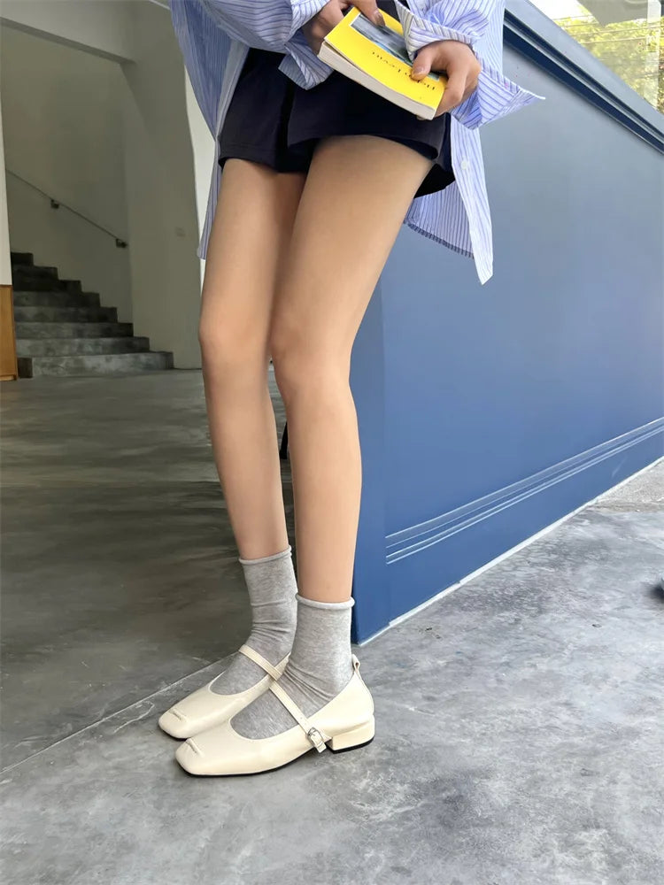 Xajzpa Low Heels Square Toe Womens Derby Shoes All-Match Soft Female Footwear Leather Comfortable Dress Mary Janes Low Heels Shoes Woma