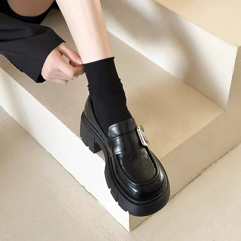 Xajzpa Women Shoes Autumn Clogs Platform Female Footwear Slip-on Oxfords Loafers With Fur Fall Creepers Winter Dress Slip On Leather