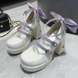 Xajzpa Pumps Lolita Shoes Platform Mary Jane Shoes Star Buckle Strap Women Cross-tied Pu Leather Girls Rivet Casual Shoes Kawaii