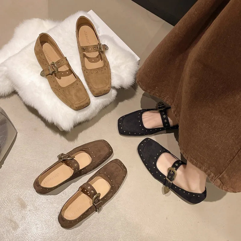 Xajzpa New Style Fashion Women's Elegant Retro Mary Jane Women's Casual Flat Shoes Soft Comfortable Ballet Shoes Women Zapatos Mujer