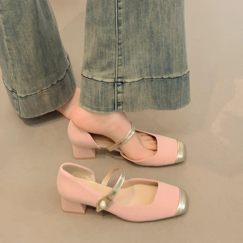 Xajzpa Summer Shoes Ladies  Fashion Women's Female Footwear Shallow Mouth Modis Dress On Heels New Comfortable Mary Janes Spring Hi