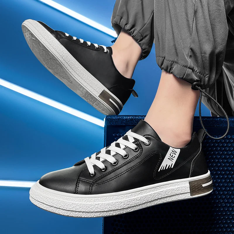 Xajzpa High Quality Men's Leather White Shoes Formal Shoes 2025 Summer Men's Street Wear Office Classic Style Casual Outdoor Flat Shoes