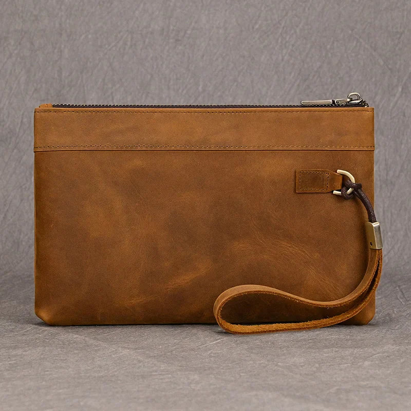 Xajzpa   Genuine Leather Men's Clutch Wallet Male Zipper Business Daily Hand Bag Large Capacity Purse For Man Phone Pouth Belt Bag