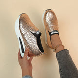 Xajzpa Patent Leather Wedge Loafers Shoes for Women New Height Increasing Platform Sneakers Woman Lightweight Slip On Casual Shoes
