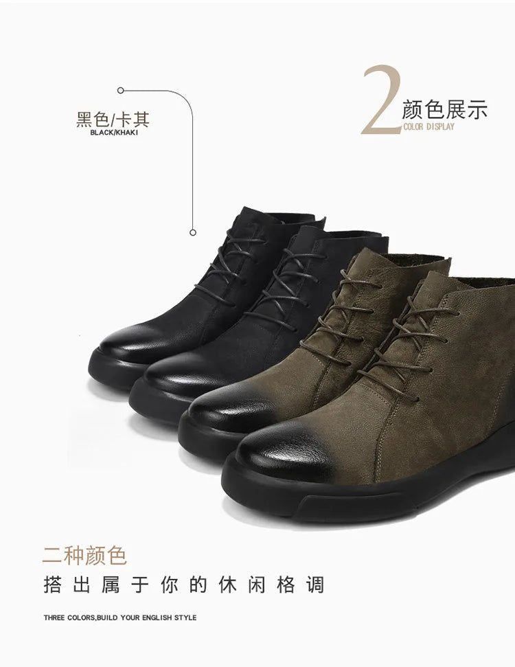 Xajzpa Men's Chelsea Cotton Boots Winter Men's Genuine Leather Shoes High Top Men Plush Sapato Social Masculino Zapatos Para Hombres