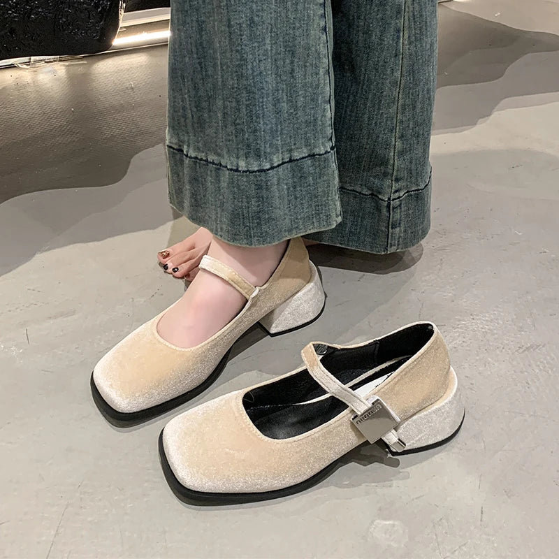 Xajzpa Spring Autumn Women's Luxury Mary Jane Shoes Square Toe Shallow Buckle Ladies Elegant Sole Ballte Shoes Casual Loafers Shoes