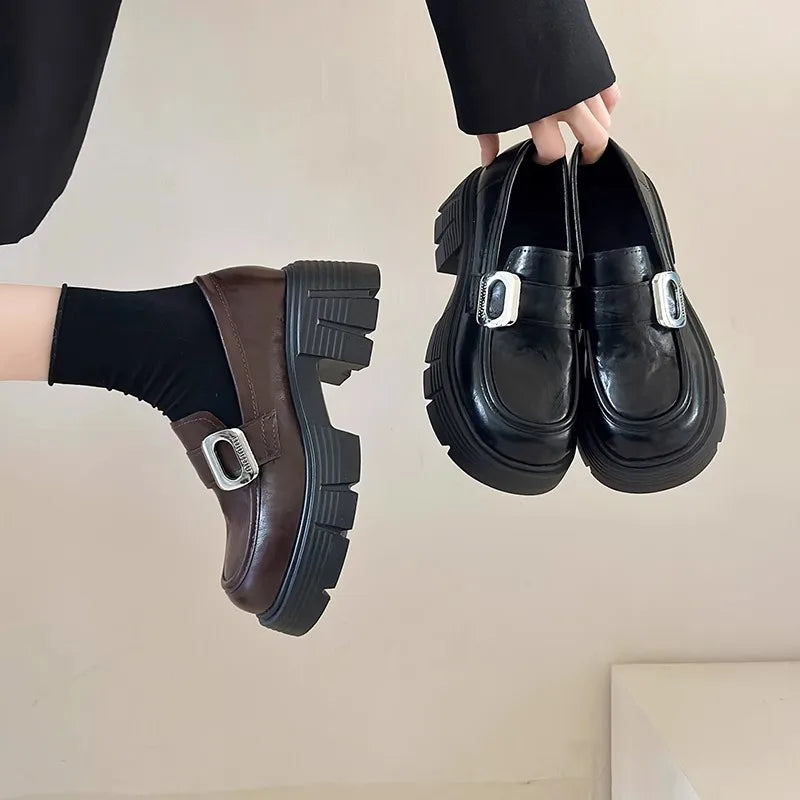 Xajzpa Women Shoes Autumn Clogs Platform Female Footwear Slip-on Oxfords Loafers With Fur Fall Creepers Winter Dress Slip On Leather