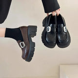 Xajzpa Women Shoes Autumn Clogs Platform Female Footwear Slip-on Oxfords Loafers With Fur Fall Creepers Winter Dress Slip On Leather