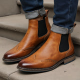 Xajzpa Brogue Chelsea Men Boots 2025 American style Comfortable Fashion Leather Boots