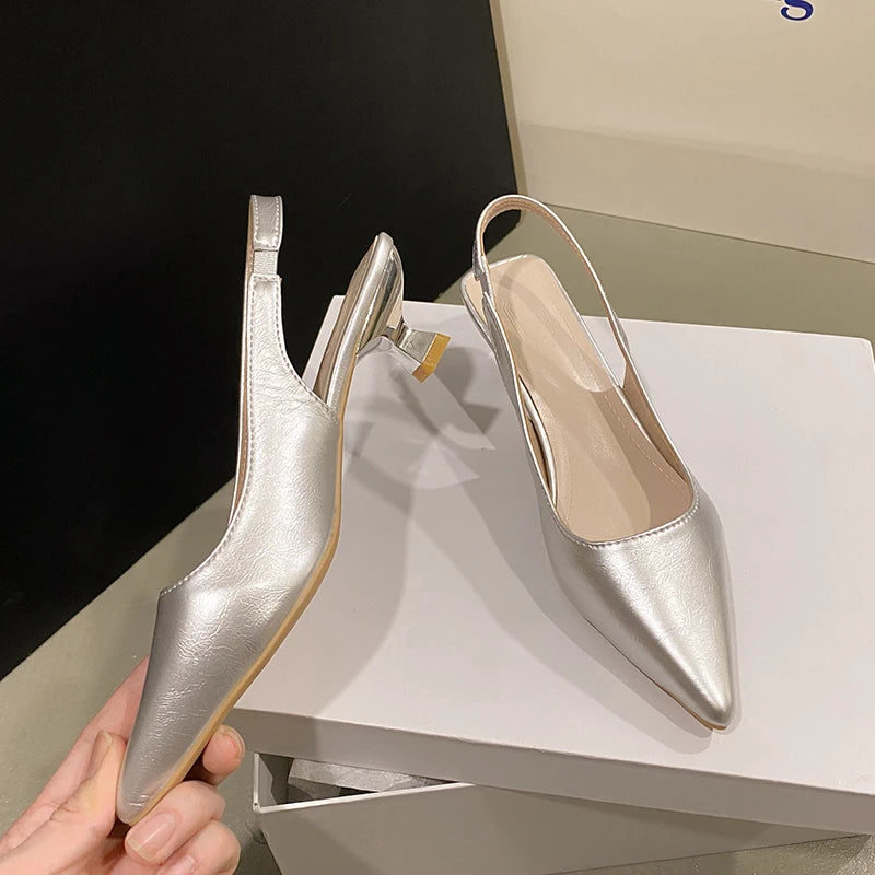 Xajzpa Fashion Female Shoes  New Women's Pumps Solid Color Simple Mid Heel Shoes Sexy Pointed Toe Slingback Elegant Dress Shoes
