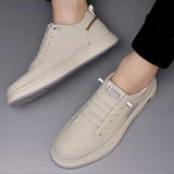 Xajzpa Leather Casual Shoes for Men Breathable White Sneakers Fashion Driving Walking Tennis Shoes for Male Italian Office Flats Shoes